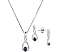 2-Pc. Set Sapphire (1-1/3 ct. t.w.) & Diamond (1/20 ct. t.w.) Pendant Necklace & Matching Drop Earrings in Sterling Silver (Also in Emerald)