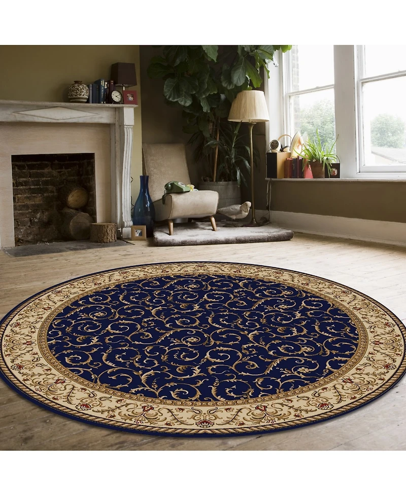 Closeout! Km Home 1599/1555/Navy Pesaro Blue 5'3" x 5'3" Round Area Rug