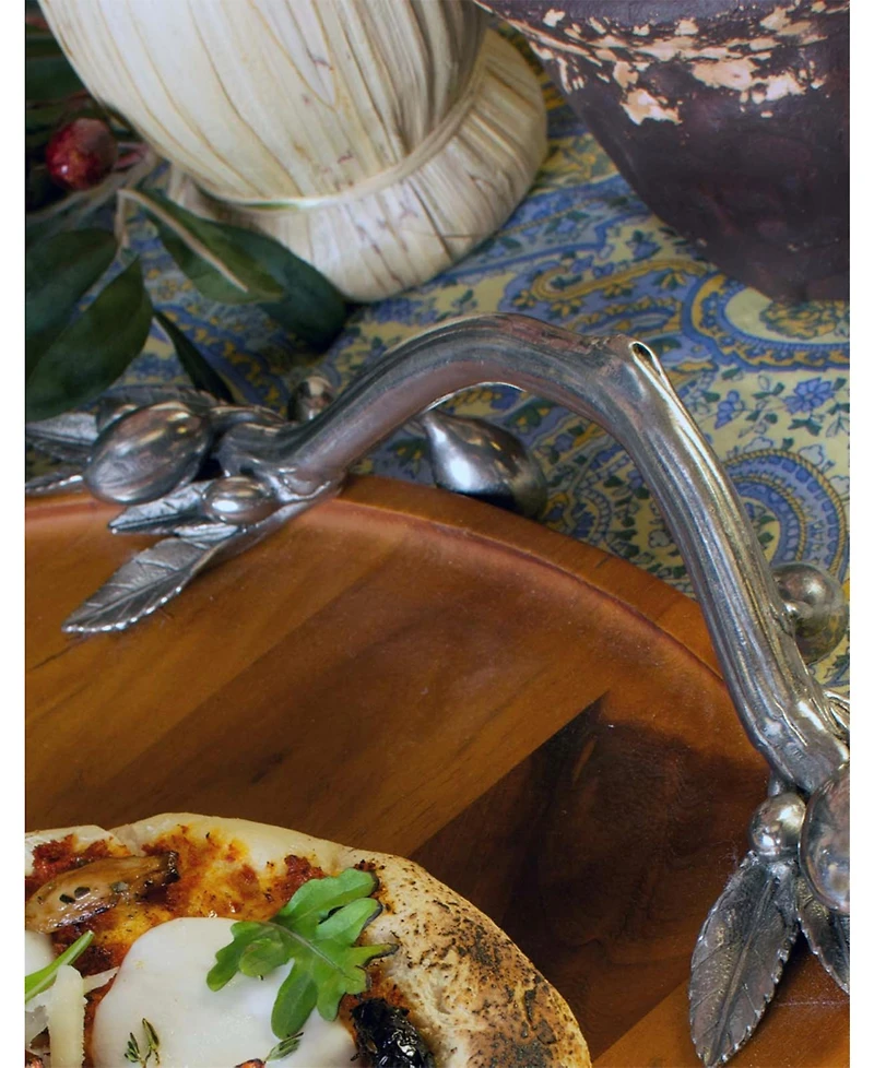 Vagabond House Pewter Olive Handle Serving Tray Acacia Wood