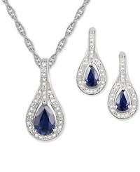2-Pc. Set Ruby (1 ct. t.w.) & Diamond (1/20 ct. t.w.) Pendant Necklace & Matching Drop Earrings in Sterling Silver (Also available in Sapphire or Emer