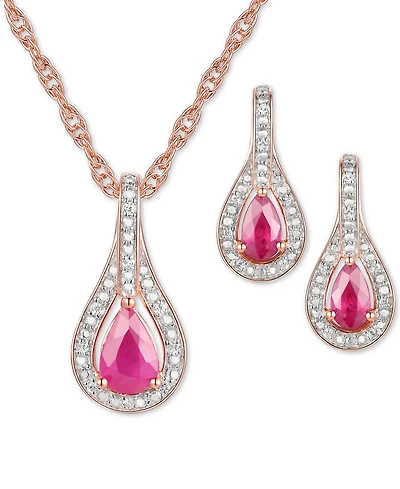 2-Pc. Set Ruby (1 ct. t.w.) & Diamond (1/20 Pendant Necklace Matching Drop Earrings Sterling Silver (Also available Sapphire or Emer