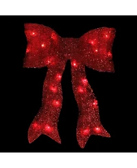 Northlight 24" Lighted Sparkling Red Sisal Bow Christmas Outdoor Decoration