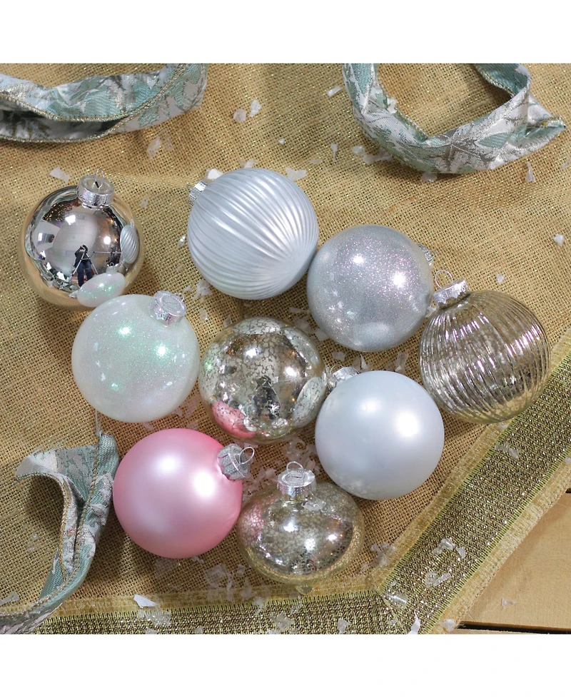 Northlight 9ct Silver and Pink Multi-Finish Ball and Onion Shaped Christmas Ornaments 4" 100mm