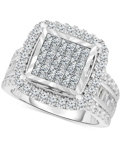 TruMiracle Diamond Halo Cluster Engagement Ring (3 ct. t.w.) in 10k White Gold