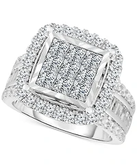 TruMiracle Diamond Halo Cluster Engagement Ring (3 ct. t.w.) in 10k White Gold
