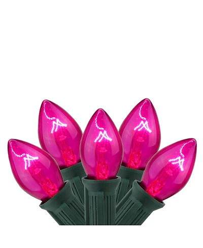 Northlight Set of 25 Transparent Pink C7 Christmas Lights 12" Spacing - Green Wire