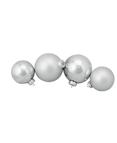 Northlight 72ct Silver Shiny and Matte Christmas Glass Ball Ornaments 3.25-4"