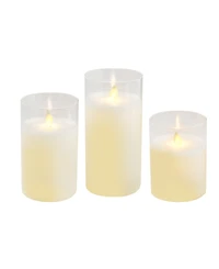 Lumabase Battery Operated Realistic Flame Led Wax Candles in Glass Holders, Set of 3