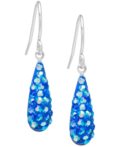 Blue Crystal Pave Elongated Teardrop Earrings Sterling Silver