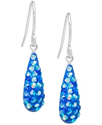 Blue Crystal Pave Elongated Teardrop Earrings Sterling Silver