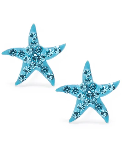 Light Aqua Crystal Pave Starfish Stud Earrings in Sterling Silver