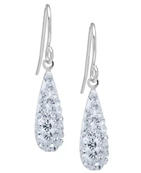 Blue Crystal Pave Elongated Teardrop Earrings Sterling Silver