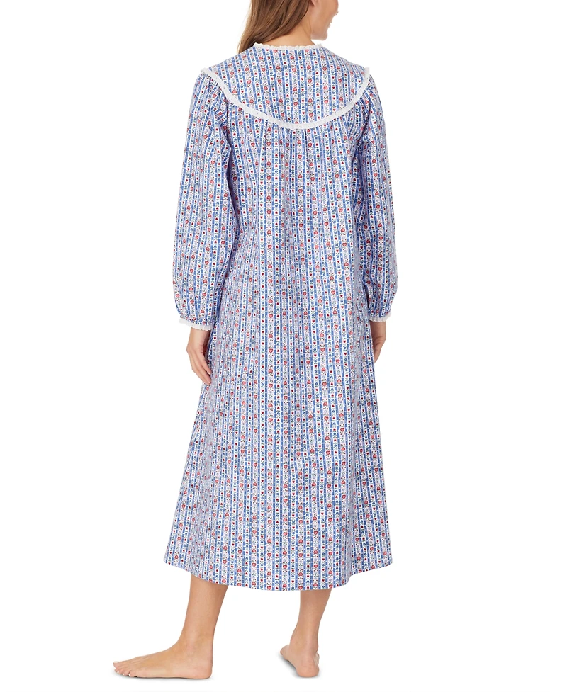 Lanz of Salzburg Cotton Lace-Trim Flannel Nightgown