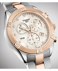 Tissot Women's Swiss Chronograph T-Classic Pr 100 Diamond (1/20 ct. t.w.) Two-Tone Pvd Stainless Steel Bracelet Watch 38mm