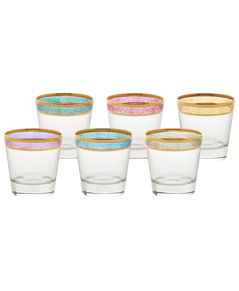 Lorren Home Trends Melania Collection Multicolor Double Old Fashion Glasses, Set of 6