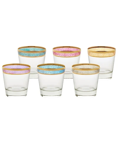 Lorren Home Trends Melania Collection Multicolor Double Old Fashion Glasses, Set of 6