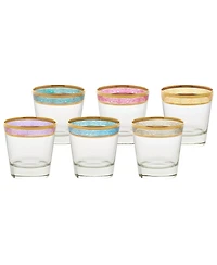 Lorren Home Trends Melania Collection Multicolor Double Old Fashion Glasses, Set of 6
