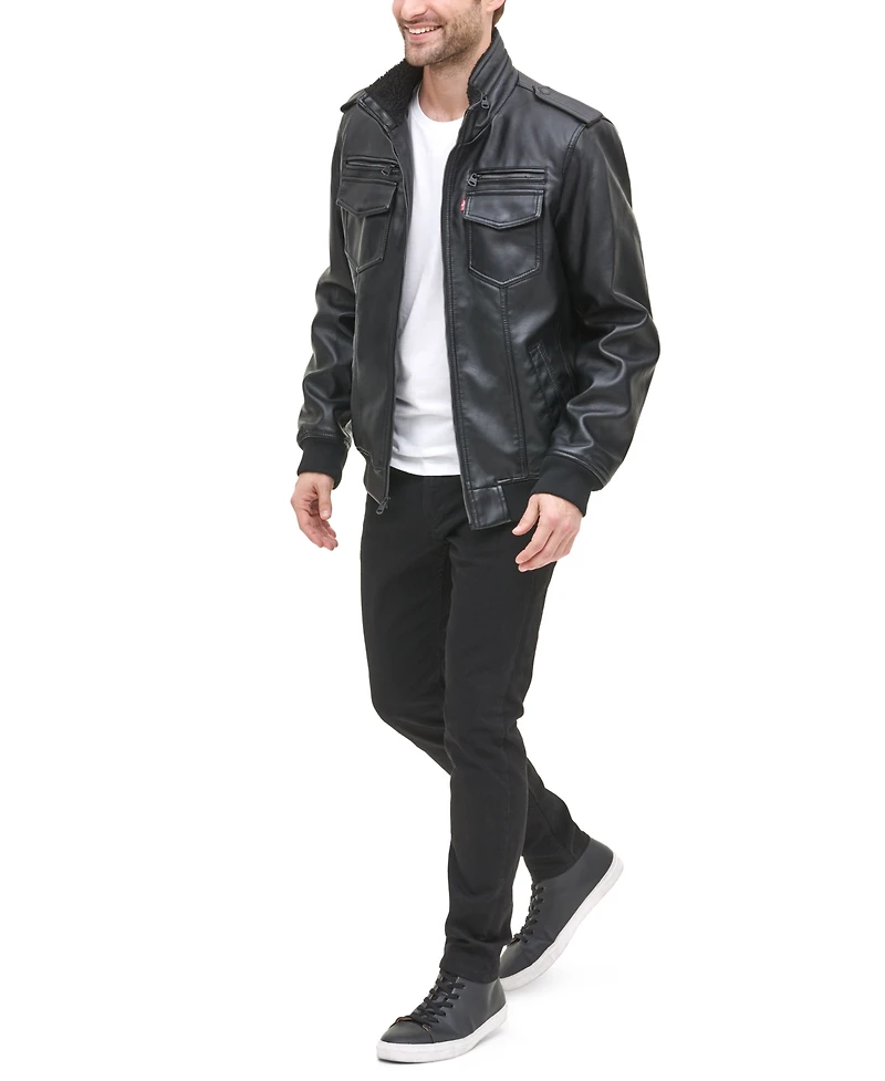 Levi's Men's Sherpa Lined Faux Leather Aviator Bomber
