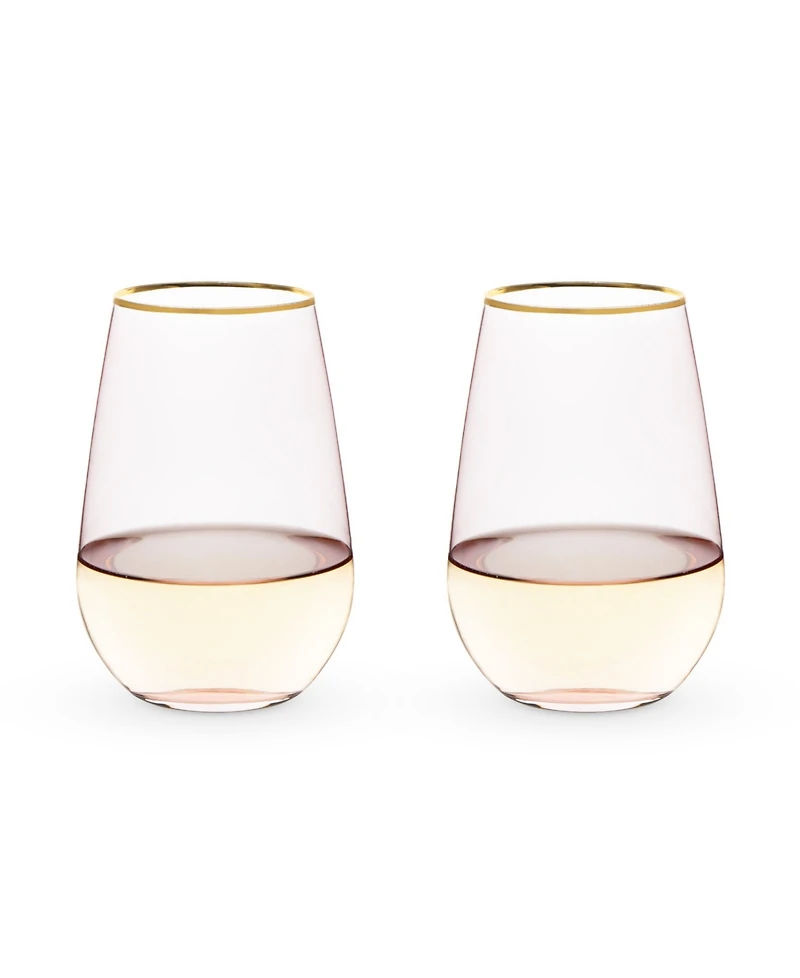 Twine Rose Crystal Stemless Wine Glass, Set of 2