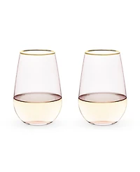 Twine Rose Crystal Stemless Wine Glass, Set of 2