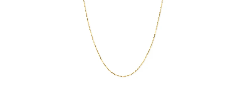 Lightweight 14k Yellow Gold Necklace, 16" Light Rope Chain (1mm)