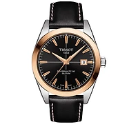 Tissot Men's Swiss Automatic Gentlemen Black Leather Strap Watch 40mm