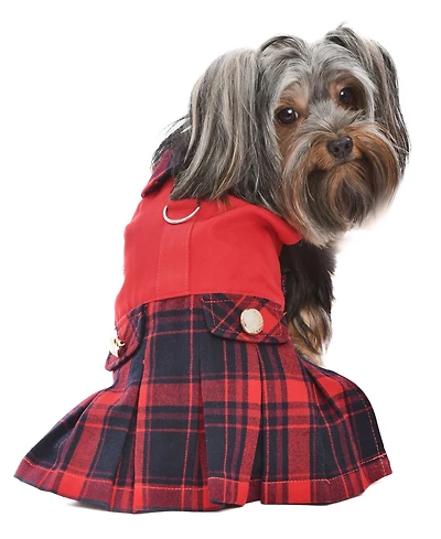 Parisian Pet Scottish Pleated Dress Red Plaid