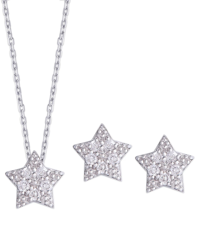 Diamond 1/4 ct. t.w. Star Pendant Necklace and Stud Earrings set in Sterling Silver