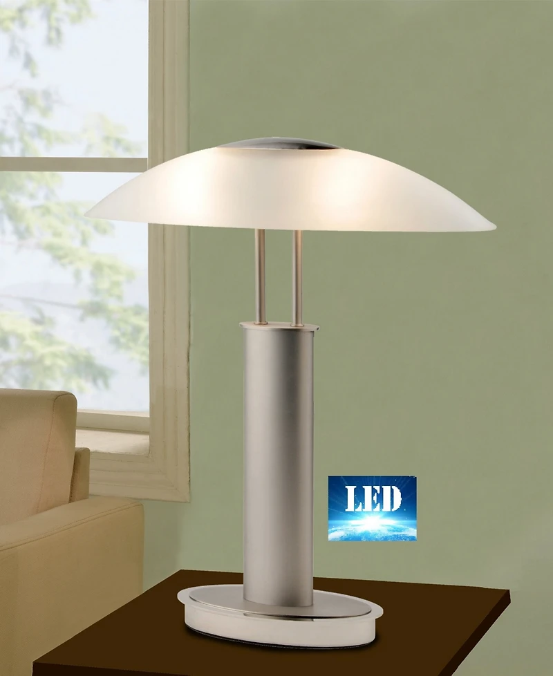 Artiva Usa 2 Tone Satin Nickel Led Touch Table Lamp with Oval Canoe and Frosted Glass Shade