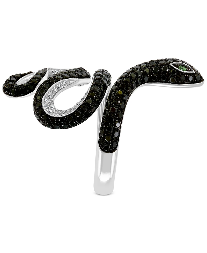 Effy Diamond (1-5/8 ct. t.w.) & Emerald Accent Snake Ring in 14k White Gold