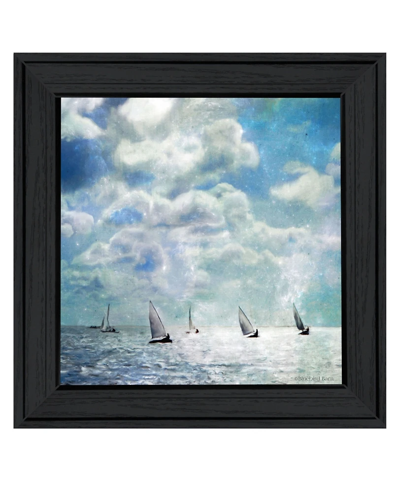 Trendy Decor 4U Sailing White Waters by Bluebird Barn Group, Ready to hang Framed Print, Black Frame, 15" x 15"