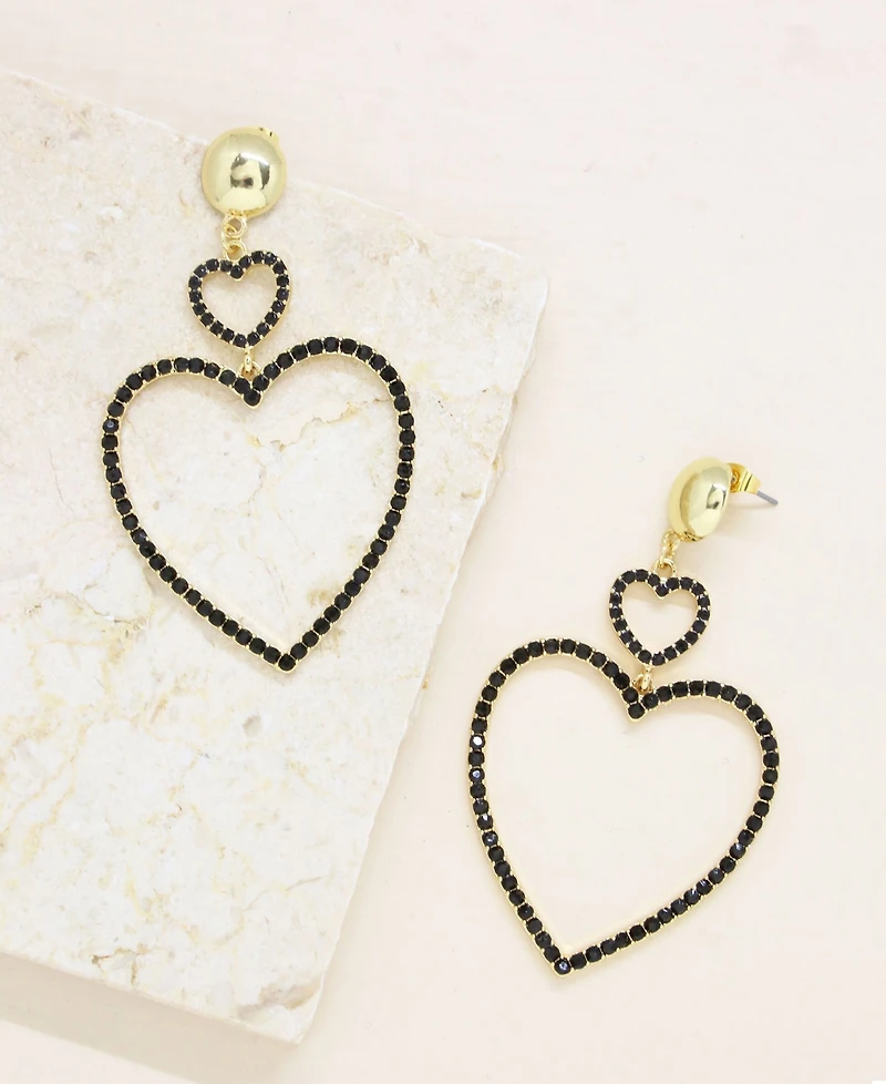 Ettika Double Crystal Heart Earrings