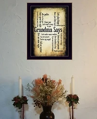 Trendy Decor 4U Grandma Says By Susan Ball, Printed Wall Art, Ready to hang, Black Frame, 14" x 10"
