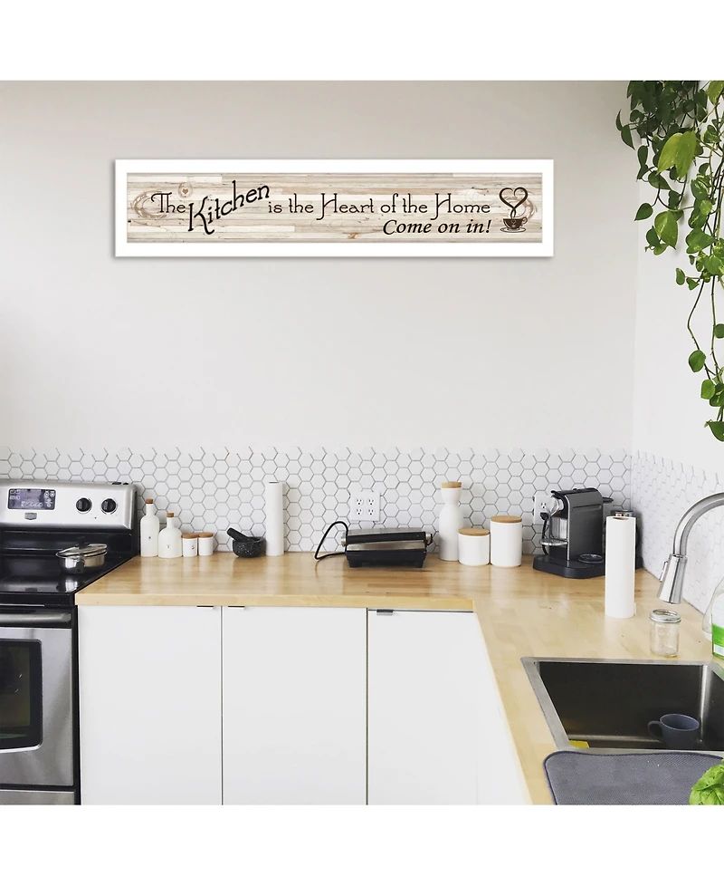 Trendy Decor 4U Kitchen Is The Heart of The Home by Millwork Engineering, Ready to hang Framed Print, White Frame, 32" x 7"