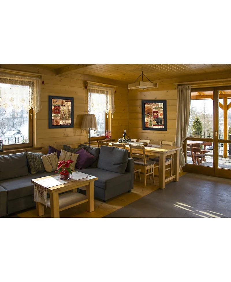 Trendy Decor 4U Lodge Collage Collection By Ed Wargo, Printed Wall Art, Ready to hang, Black Frame, 28" x 18"