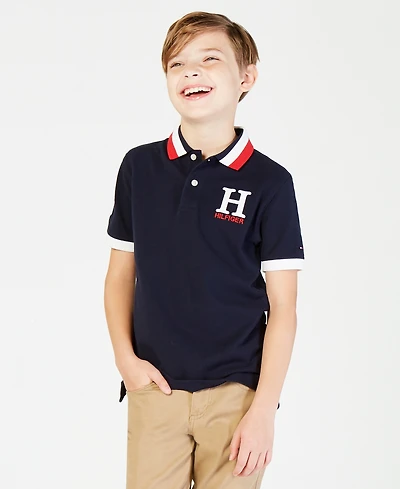 Tommy Hilfiger Big Boys Striped Collar Embroidered Matt Polo