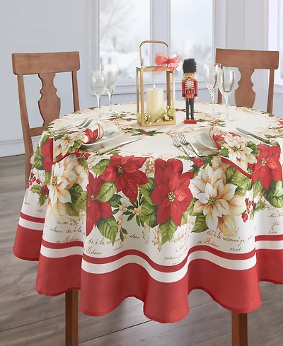 Elrene Red and White Poinsettias Tablecloth - 70"