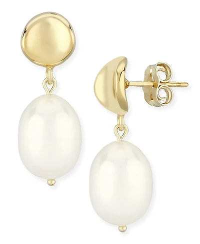 Macy's Cultured Freshwater Pearl Oval Drop Earrings (8 x 10mm) 14k Gold