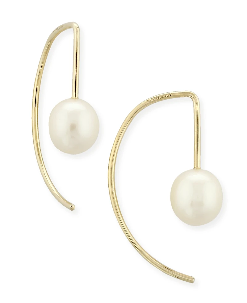 Macy's Cultured Freshwater Pearl (6mm) Threader Semi-Circle Drop Earrings 14k Gold