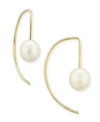 Macy's Cultured Freshwater Pearl (6mm) Threader Semi-Circle Drop Earrings 14k Gold