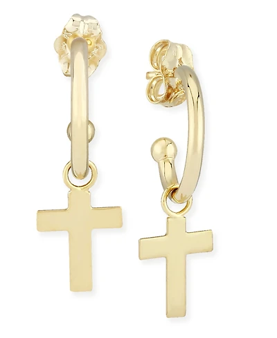 Dangle Cross Hoop Earrings in 14k Gold