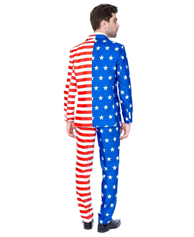 Suitmeister Men's Usa Suit - American Flag Outfit Slim Fit - Blue - Red - White