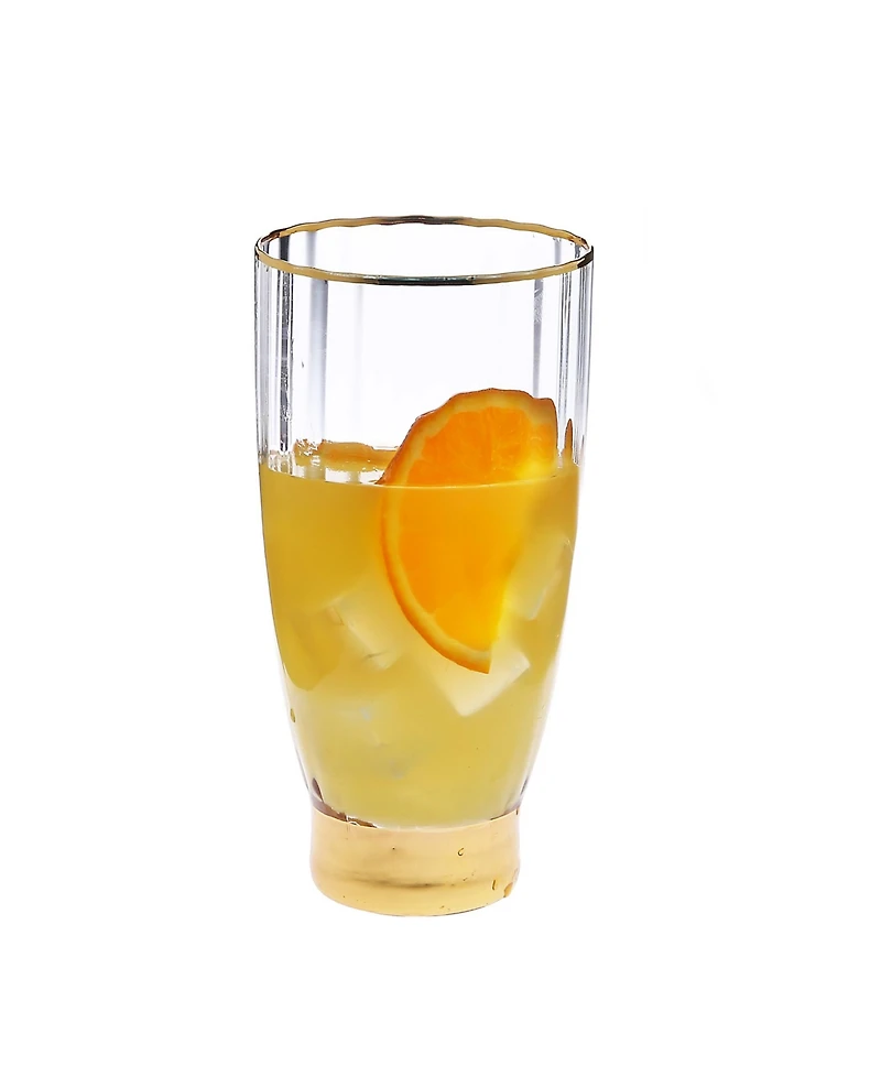 Classic Touch Set of 6 Straight Line Textured Water Tumblers with Vivid Gold Tone Base and Rim