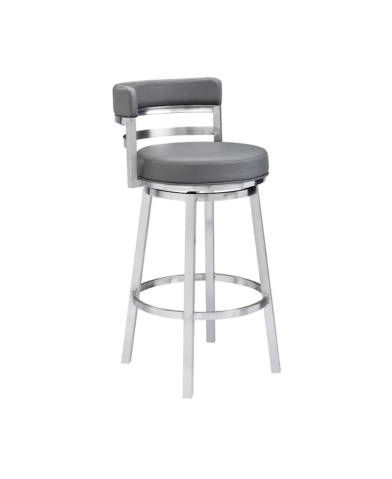 Madrid 26" Counter Height Swivel Gray Artificial leather and Brushed Stainless Steel Bar Stool