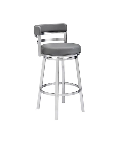 Madrid 26" Counter Height Swivel Gray Artificial leather and Brushed Stainless Steel Bar Stool