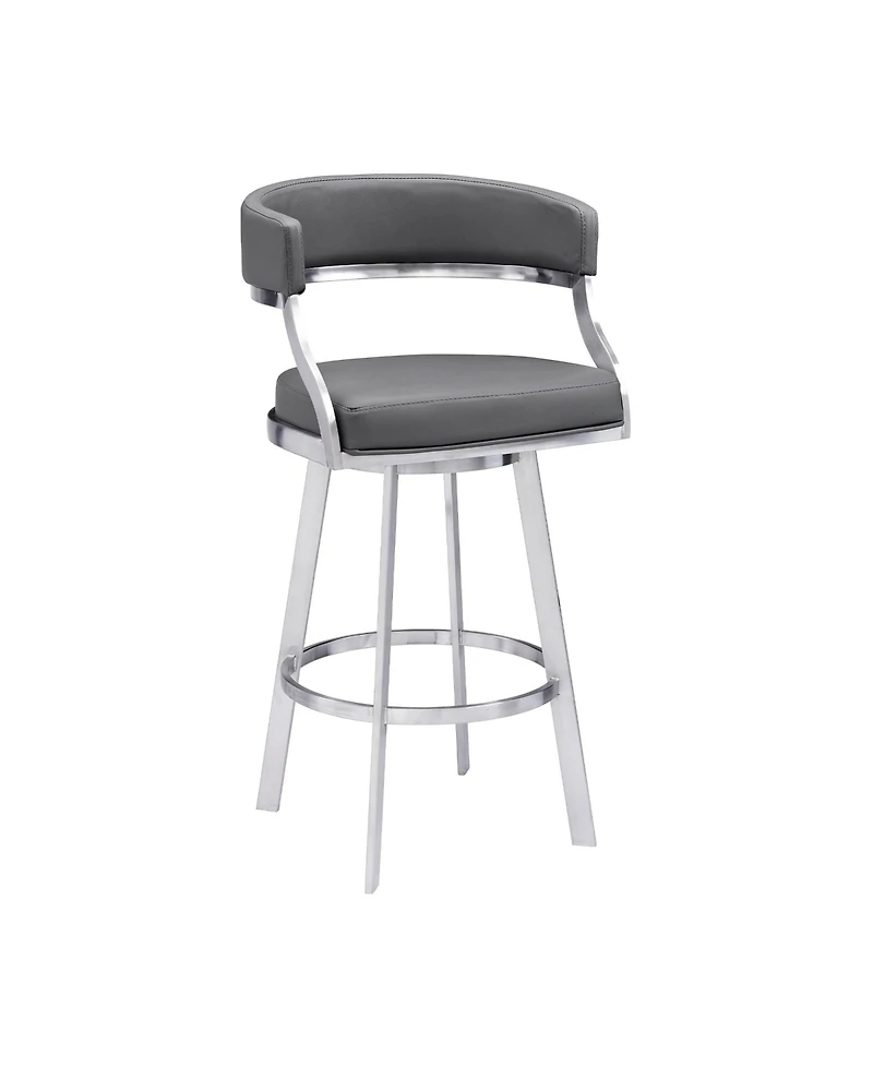 Saturn 30" Bar Height Swivel Gray Artificial leather and Brushed Stainless Steel Bar Stool