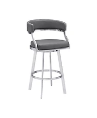 Saturn 30" Bar Height Swivel Gray Artificial leather and Brushed Stainless Steel Bar Stool