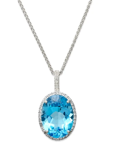 Blue Topaz (20 ct. t.w.) and White Topaz (3/8 ct. t.w.) Large Oval Pendant Necklace in Sterling Silver
