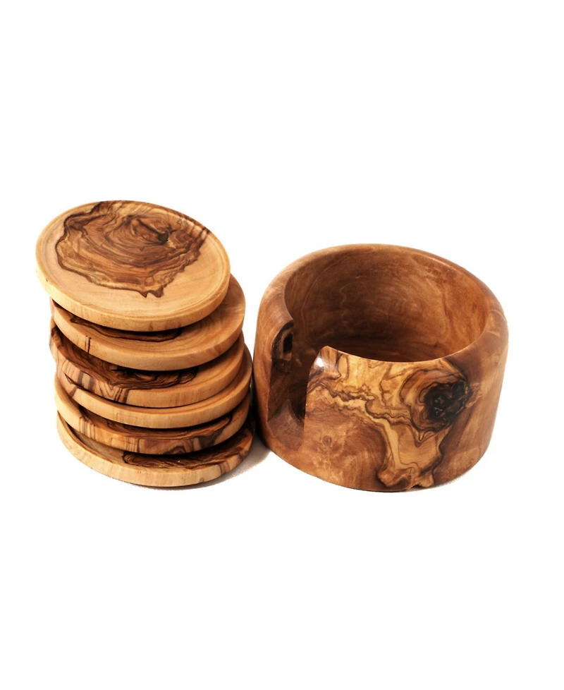 BeldiNest Olive Wood Coaster Set of 6 with Holder