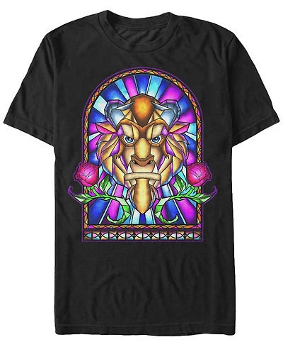 Disney Men's Beauty and the Beast Stained Glass Window, Short Sleeve T-Shirt